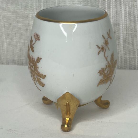 Limoges France Porcelain 24 Kt Gold Rose 3 Footed Egg Shape Cup Hand Painted - Picture 3 of 7